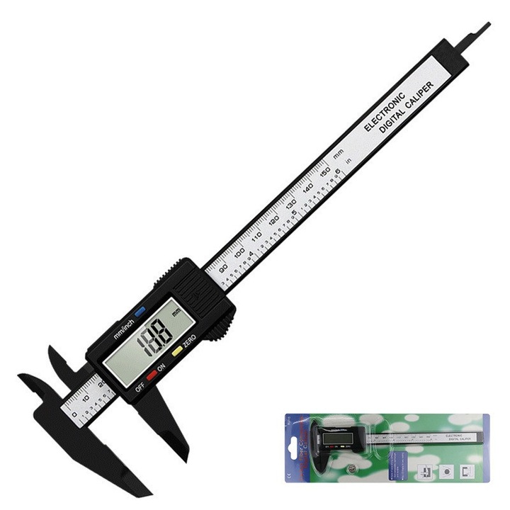 Subler digital, SuooTci, afisaj LCD, conversie inch/mm, precizie 0.02 mm, interval masurare 0-150 mm, negru, 237x77mm