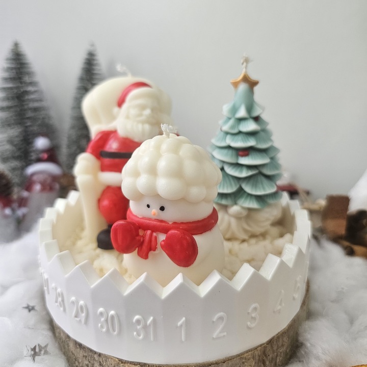 Set decorativ „Trio de sarbatoare” – ceara naturala & suport ceramic numerotat