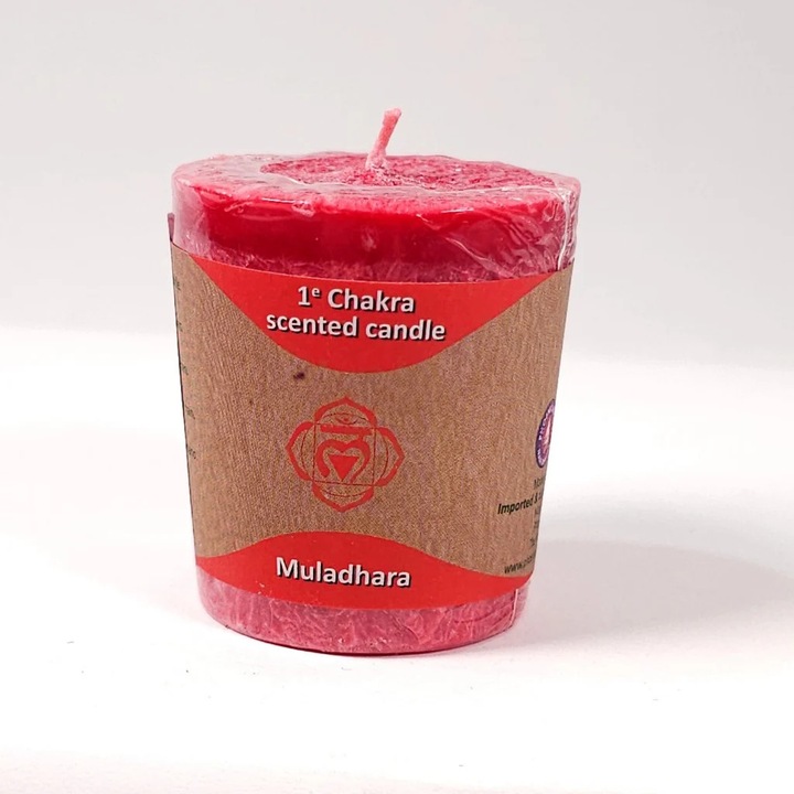 Lumanare chakra 1 Muladhara természetes viaszból illóolajokkal, Yogi Yogini, 4.7 cm, piros