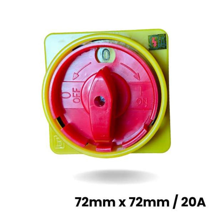 Főkapcsoló AZ, 72mm x 72mm, 20A, fekete, szerelőlapra szerelhető