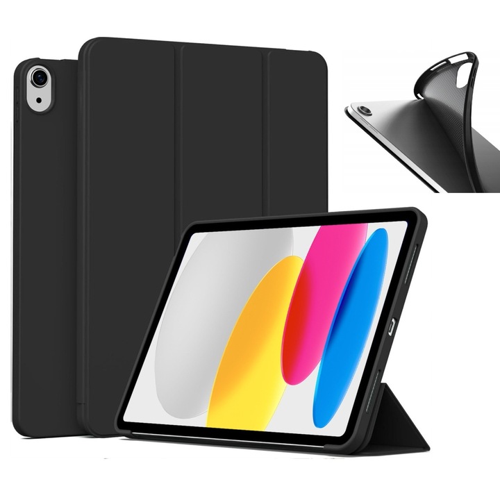 Husa flip EtuiTab pentru iPad 10.9" (2022) / iPad 11" (2025), funcție suport, protecție anti-zgârieturi, negru