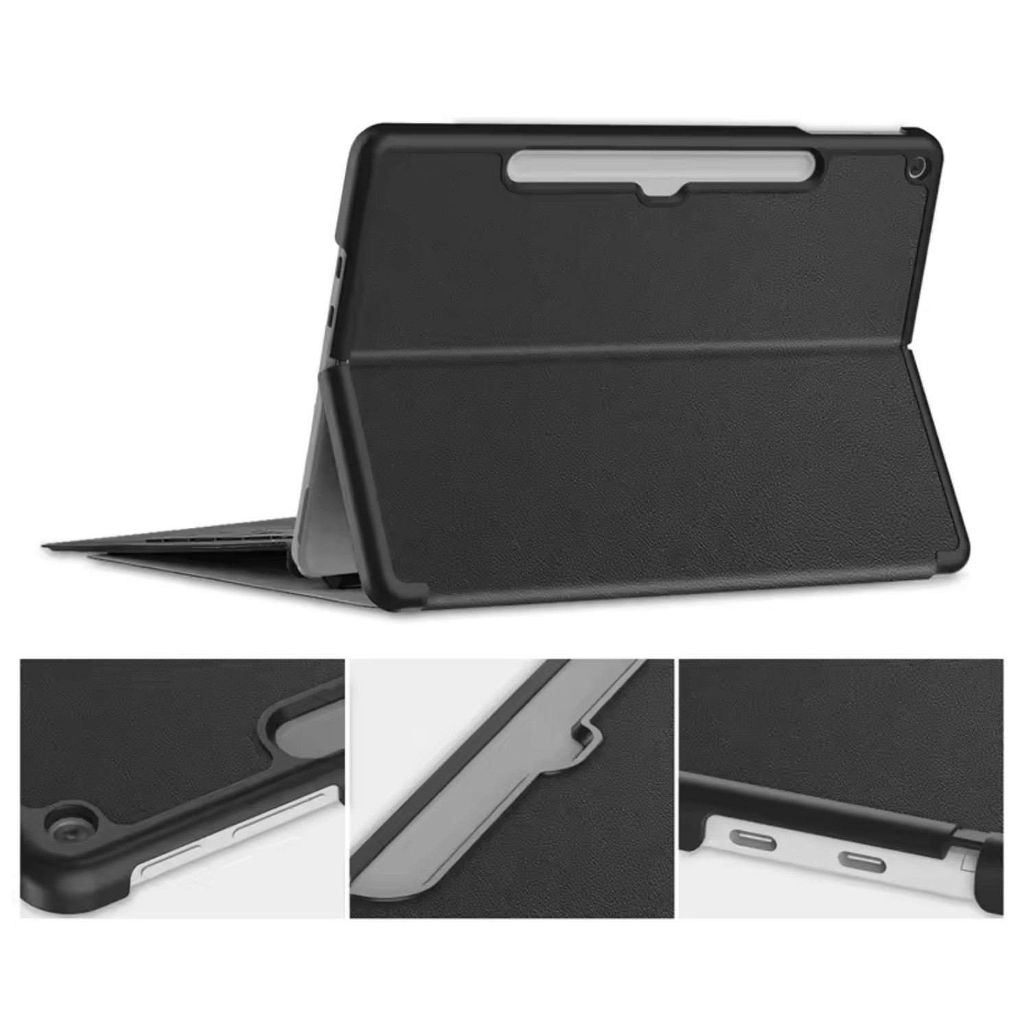Husă pentru tabletă și tastatură EtuiTab, compatibilă Microsoft Surface Pro, piele ecologică, suport, negru, 13"
