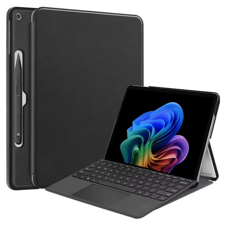 Husă pentru tabletă și tastatură EtuiTab, compatibilă Microsoft Surface Pro, piele ecologică, suport, negru, 13"