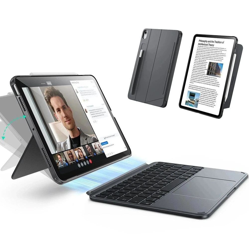 Husa pentru iPad Air 13 2025 / 2024 M3, M2 - ESR Shift cu Tastatura magnetica iluminata detasabila, Trackpad Mare, Mod Portret / Landscape, slot stylus – Dark Gray