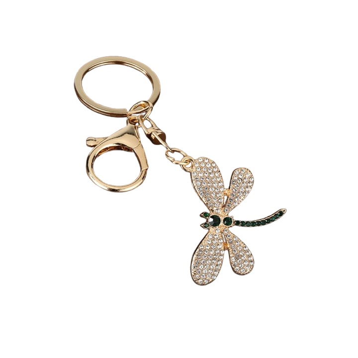 Breloc Pandantiv Libelula Elegant, cu Strasuri (Cristale), Tematica Natura, aur