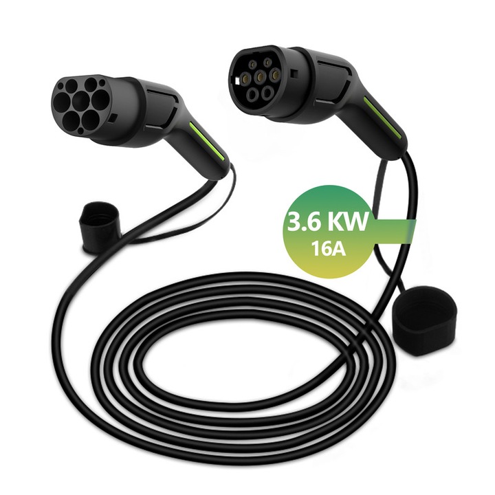 Cablu de încărcare pentru vehicule electrice Awesafe, 3.6kW, 16A, 5 metri, tip 2, monofazic, rezistent la apă IP55