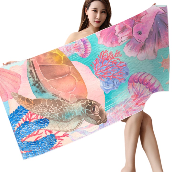 Плажна кърпа, Фентъзи, 75x150см, Моментален охлаждащ ефект, Супер абсорбираща, Кърпа за фитнес тренировки, Моментален охлаждащ ефект, Супер абсорбираща, Включена торбичка, За спорт, плаж, аеробика, фитнес, йога, дейности на открито, Микрофибър