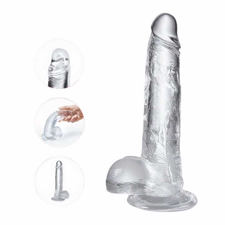 Реалистично Дилдо за Жени и Мъже, Унисекс Секс Играчка от Медицински TPR, Прозрачен Силикон, Ергономичен Дизайн за Стимулация, Ръчен и Водоустойчив
