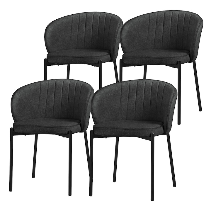 4x Scaune de sufragerie ML-Design in culoare antracit, husa din tesatura, spatar tapitat, picioare din metal, mobilier design modern ergonomic de salon / bucatarie, fotoliu elegant dining