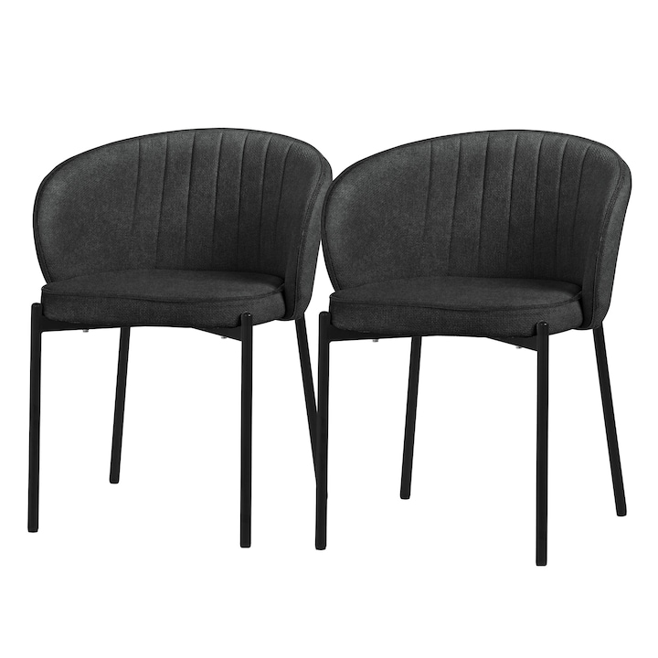 2x ML-Design étkezőszék antracit színben, szövet huzat, kárpitozott háttámla, fém lábak, modern ergonomikus design bútor nappaliba / konyhába, elegáns étkező fotel