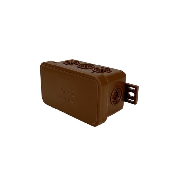 Doza, Cutie de Derivatie de Exterior IP54, Montaj Aplicat, 8 Intrari, Montarea Capacului ( Cu Presiune), 80x45x41mm, Maro
