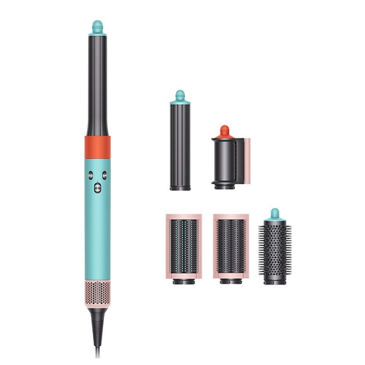 Маша за коса Novelty Airwrap Complete Long Volumise, 3 скорости, 3 температурни степени, 6 приставки, керамичен розов златист, 30x40мм, 1300W, медна патина