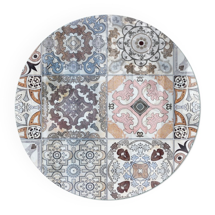 Placa Sticla, Wallfluent, Rotunde, Ø80 cm, Modele de mozaic cu placi, Termorezistenta, Baza Siguranta Pentru Podea, Anti-Scantei, 010010780140000020495