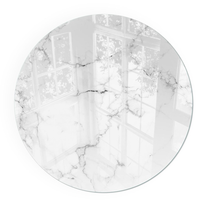 Placa Sticla Securizata, Wallfluent, Rotunde, Ø100 cm, Forme de marmura cu vene subtile, Izolare Termica Podea, 4mm, Sub Soba, 010010780160000019907
