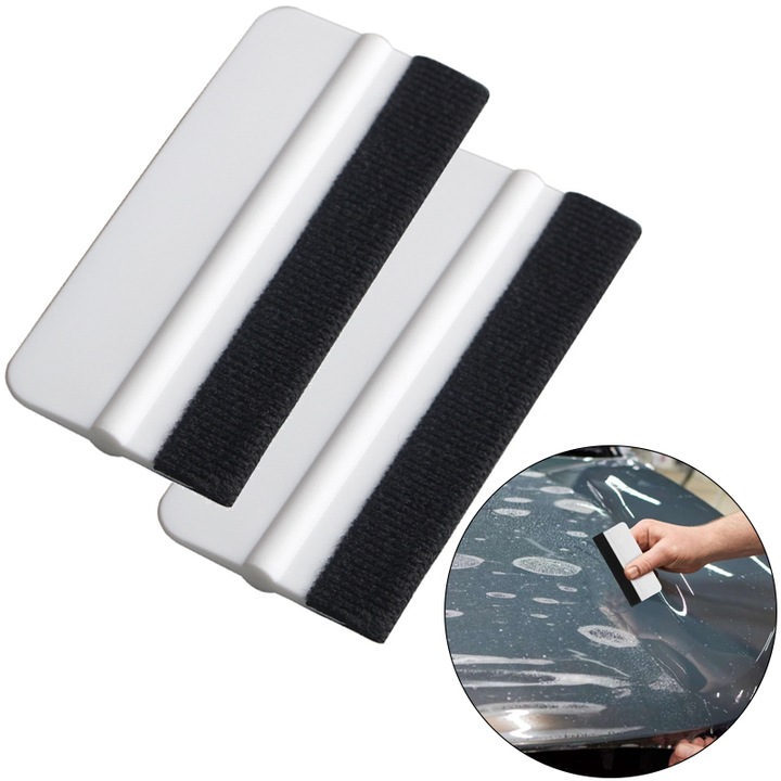 Комплект от 2 шпатули CCmax с ръб от филц против надраскване, бели, за фолиране на автомобили, фолио за прозорци, стикери, 10 x 4.5 см