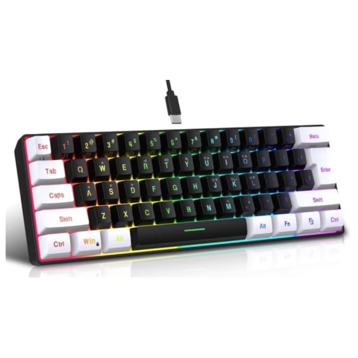 Tastatura mecanica de gaming V900, compacta 60%, iluminare RGB, neagra