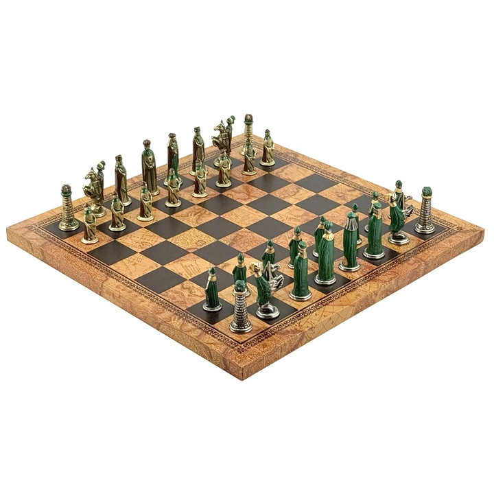 Set de sah Italfama - Figuri Medioevale din metal, tabla din piele ecologica 33x33 cm