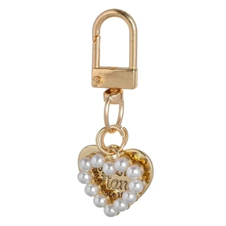 Accesoriu Charm de Culoare Aurie cu Model Inimi cu Margele Albe