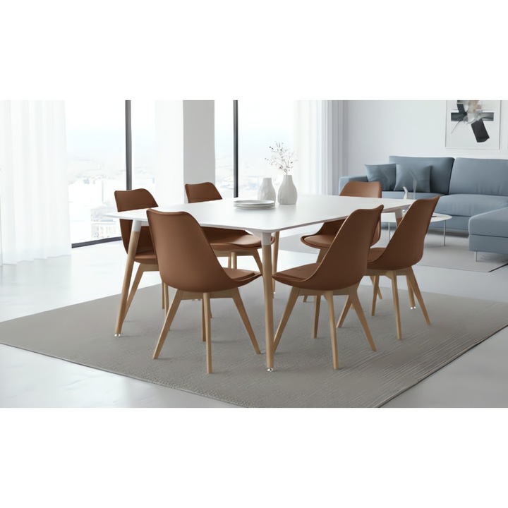 Set Masa SL673 cu 6 Scaune J901 Maro, design modern, 6 persoane
