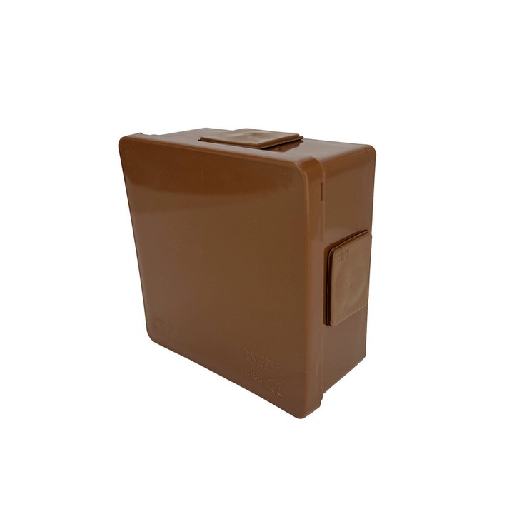 Doza, Cutie de Derivatie de Exterior IP55, Montaj Aplicat, 4 Intrari din cauciuc, Montarea Capacului ( Cu Presiune), 86x86x40mm, Maro