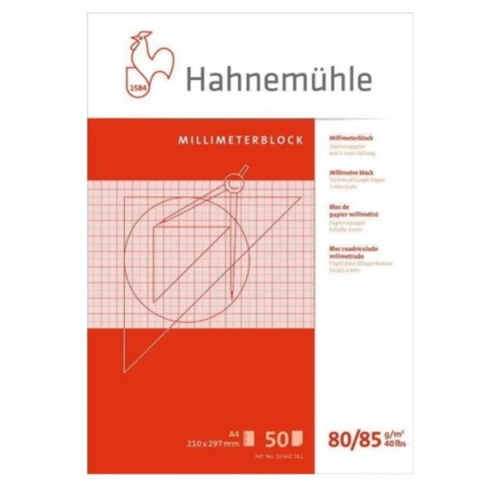 Bloc cu hartie milimetrica, 80-85gr/mp, 50 coli - Hahnemuhle, 10662711 - A3 Bloc hartie milimetrica, 80-85gr
