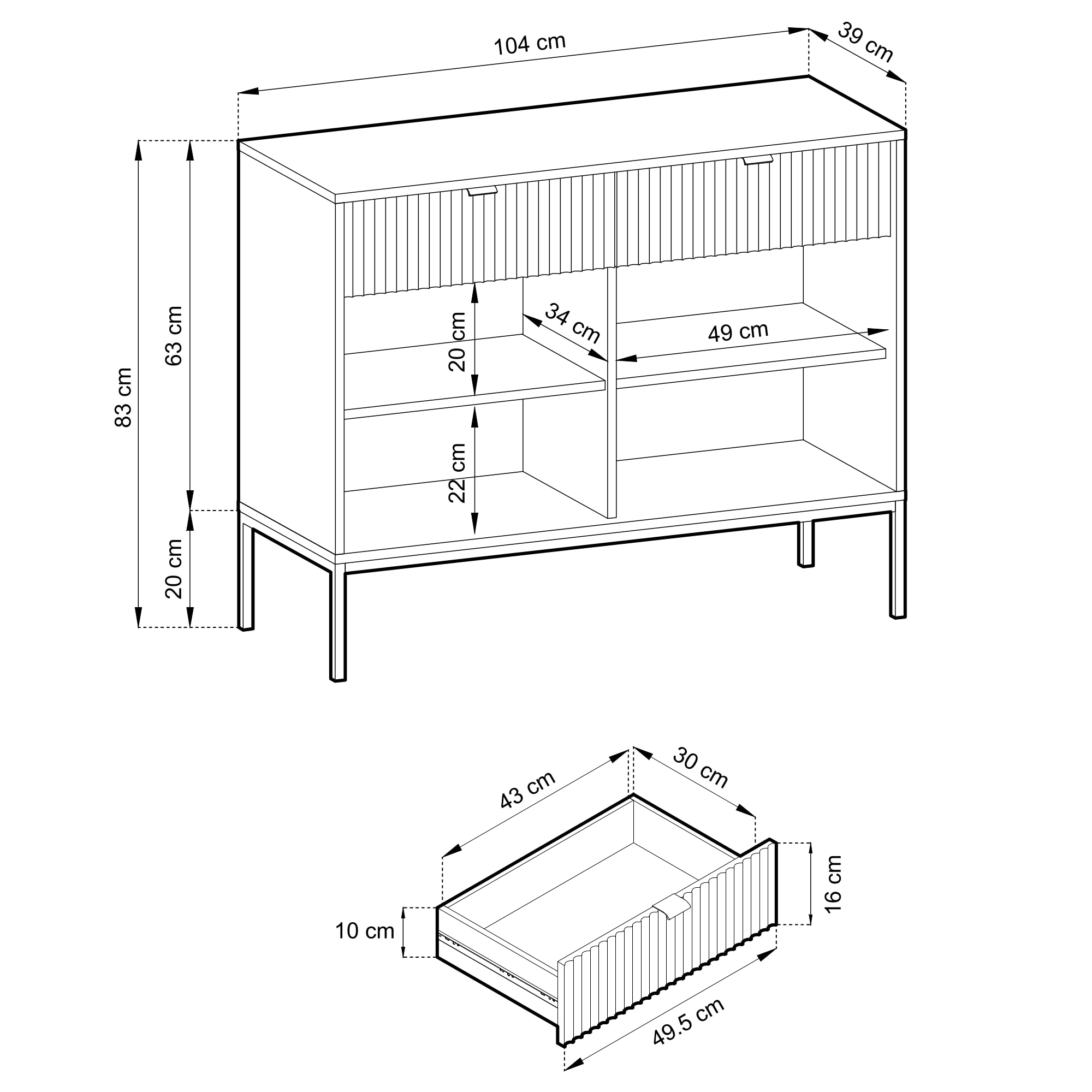 Comoda NANAIMO, 2 usi, 2 sertare, MDF, 83 x 104 x 39 cm, Gri - eMAG.ro