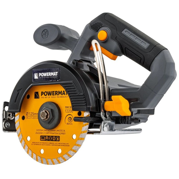 Powermat PM-PDG-1400T körfűrész, 1400 W, vágási mélység 40 mm, gyémánt penge 125 mm
