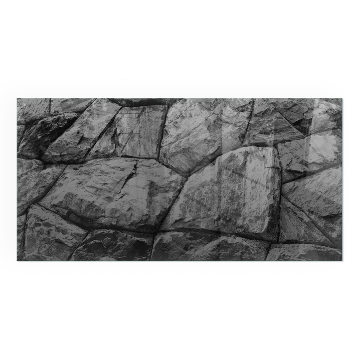 Placa Sticla Securizata, Wallfluent, Dreptunghiulara, 125x50 cm, Model inspirat din piatra, Sticla Calita 4mm, Rezistenta la Caldura, 010010780190000282528