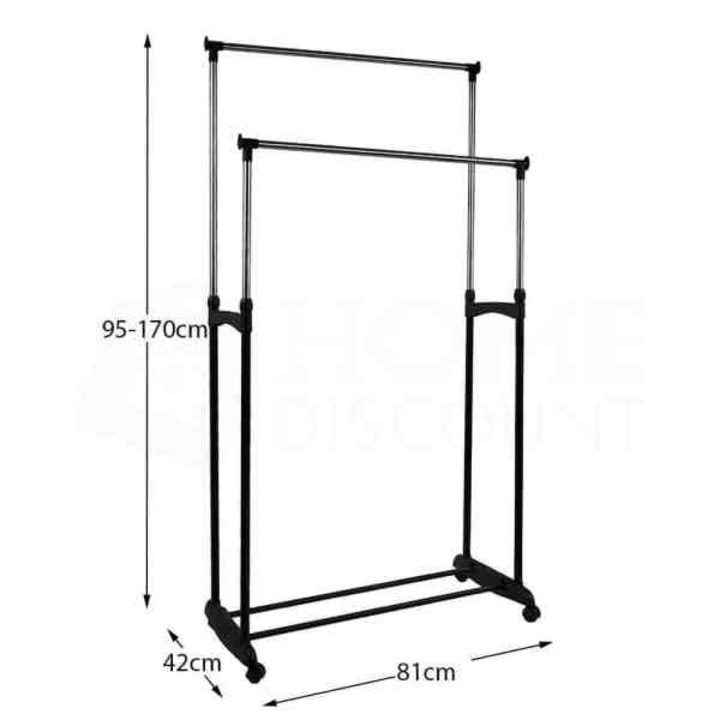 Cuier mobil Tea Sports, suport haine cu roți, înălțime reglabilă, metal- plastic, 30kg