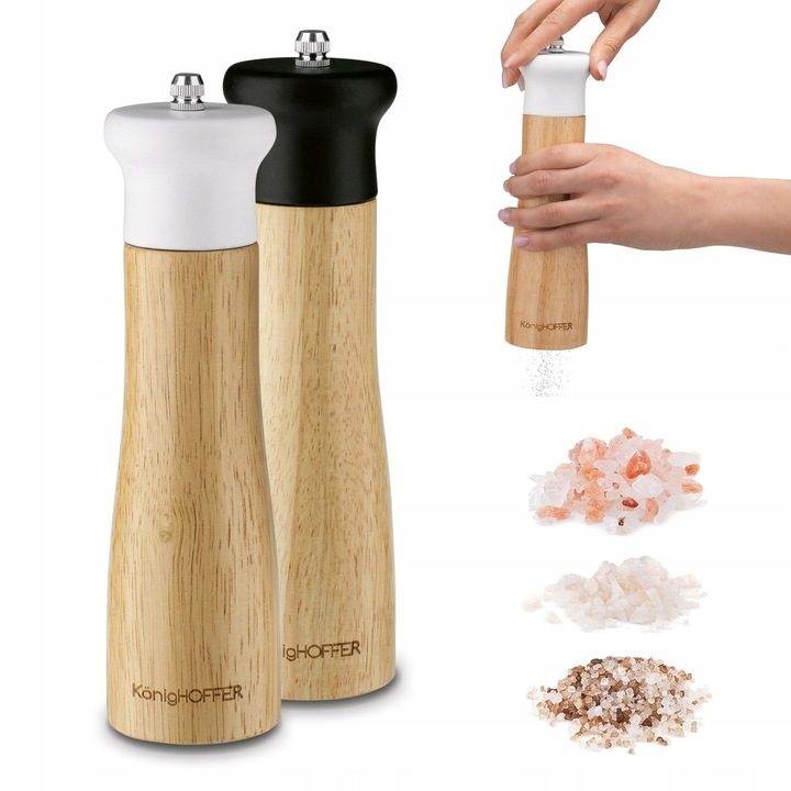 Set 2 Mlynki Manuale pentru Sare si Piper Tadar Cosmic, Alb si Negru, 21.5x6x6cm