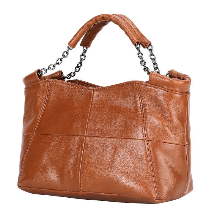 Дамска чанта от естествена кожа, IMODIX®, Множество отделения, Размери 26.5x16.5x13 см, Модел 7615, Кафяв