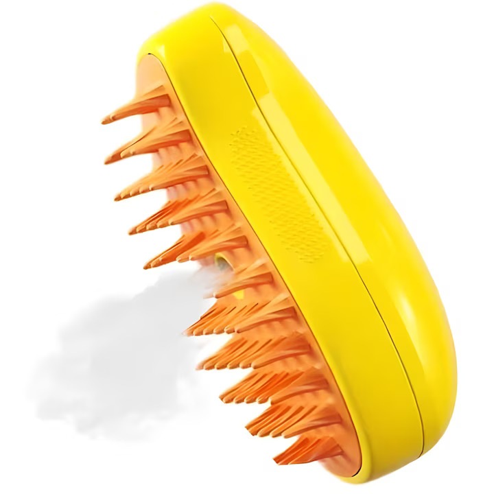 YATRICK ® 3 az 1-ben többfunkciós kisállat kefe, gőzölős, permetezővel és beépített adagolóval, ideális a macskák kíméletes ápolására és a kihullott szőr hatékony eltávolítására, USB-ről tölthető, sárga