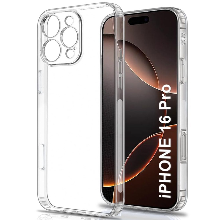 Husa de Silicon compatibila cu Apple Iphone 16 Pro, Anti Dust, Protectie Margini, Camera, Protectie Mufa Incarcare, Plug Mobile Cover, Slim Fit, Transparenta