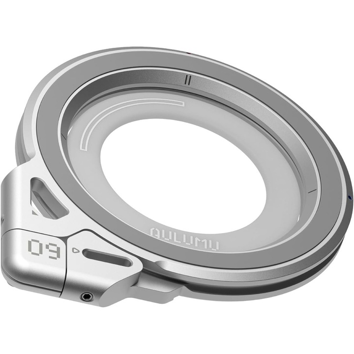 Stand MagSafe Aulumu G09 Infinite 360°, Corp din aluminiu, Rotire 360° pe mai multe axe, Prindere magnetica puternica, Inel ergonomic pentru sustinere, Suport pentru birou, Alb