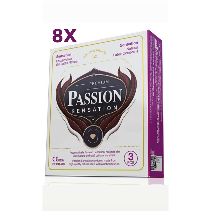 Prezervative Passion Sensation, textura cu puncte, latex natural, lubrifiat, senzatie intensa . 24 buc