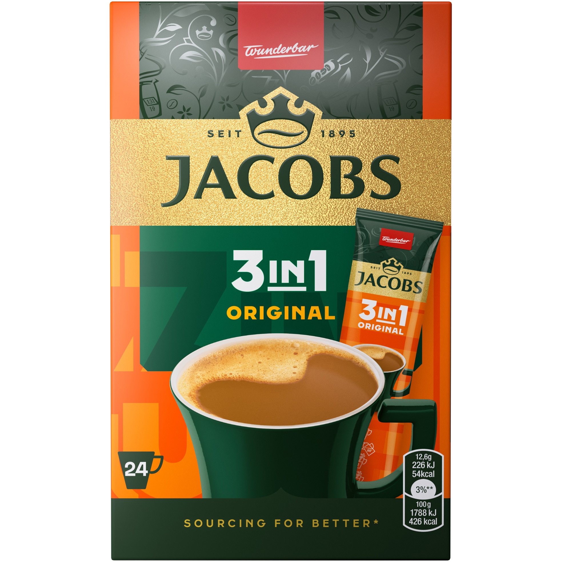 Cafea solubila Jacobs 3in1 Original, 24 plicuri x 12,6 g