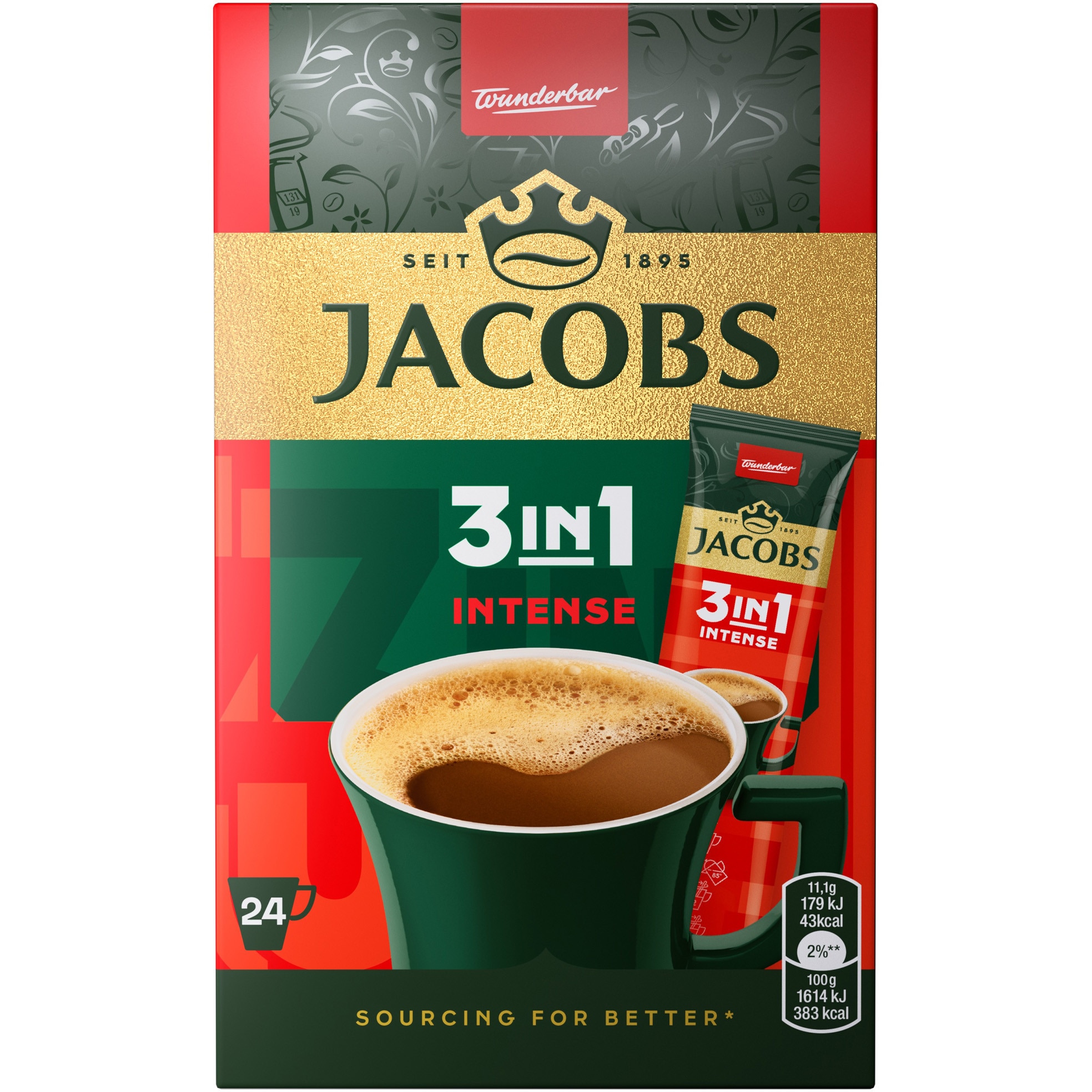 Cafea solubila Jacobs 3in1 Intense, 24 plicuri x 11.1 g