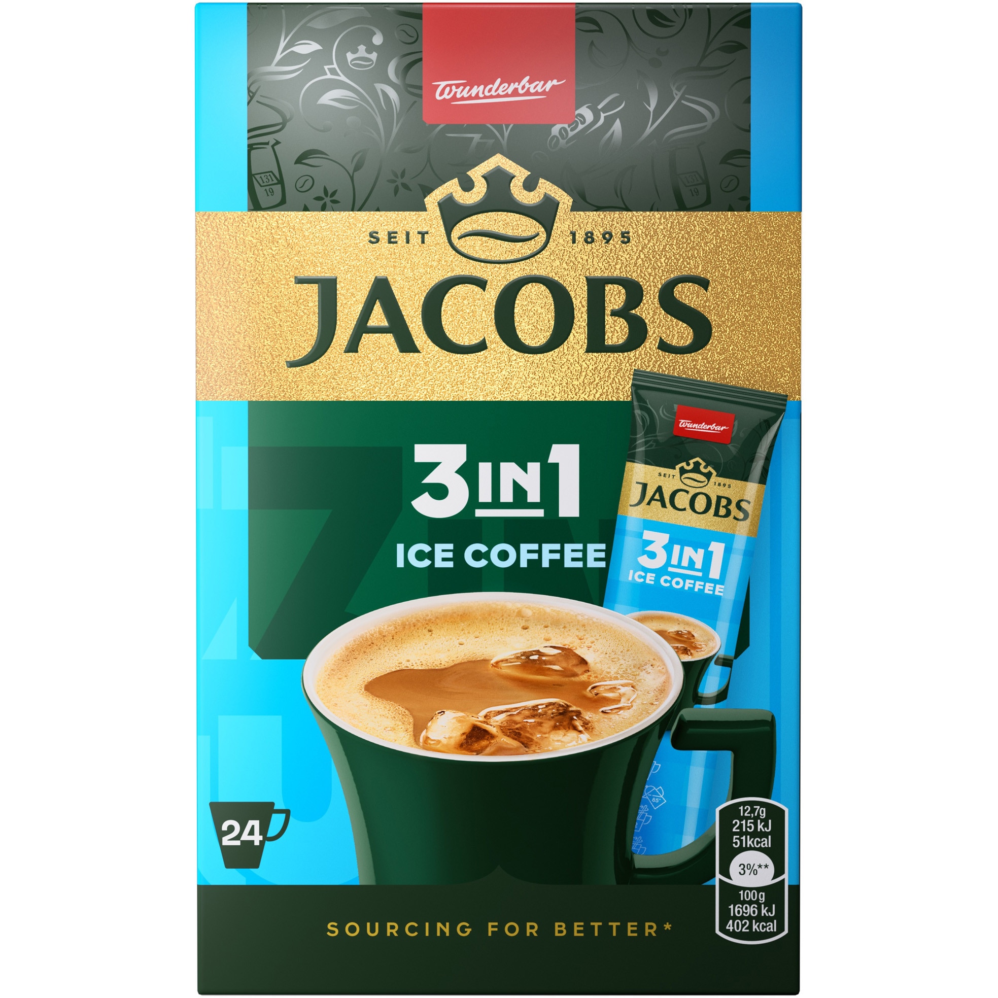 Cafea solubila Jacobs 3in1 Ice Coffee, 24 plicuri x 12.7 g