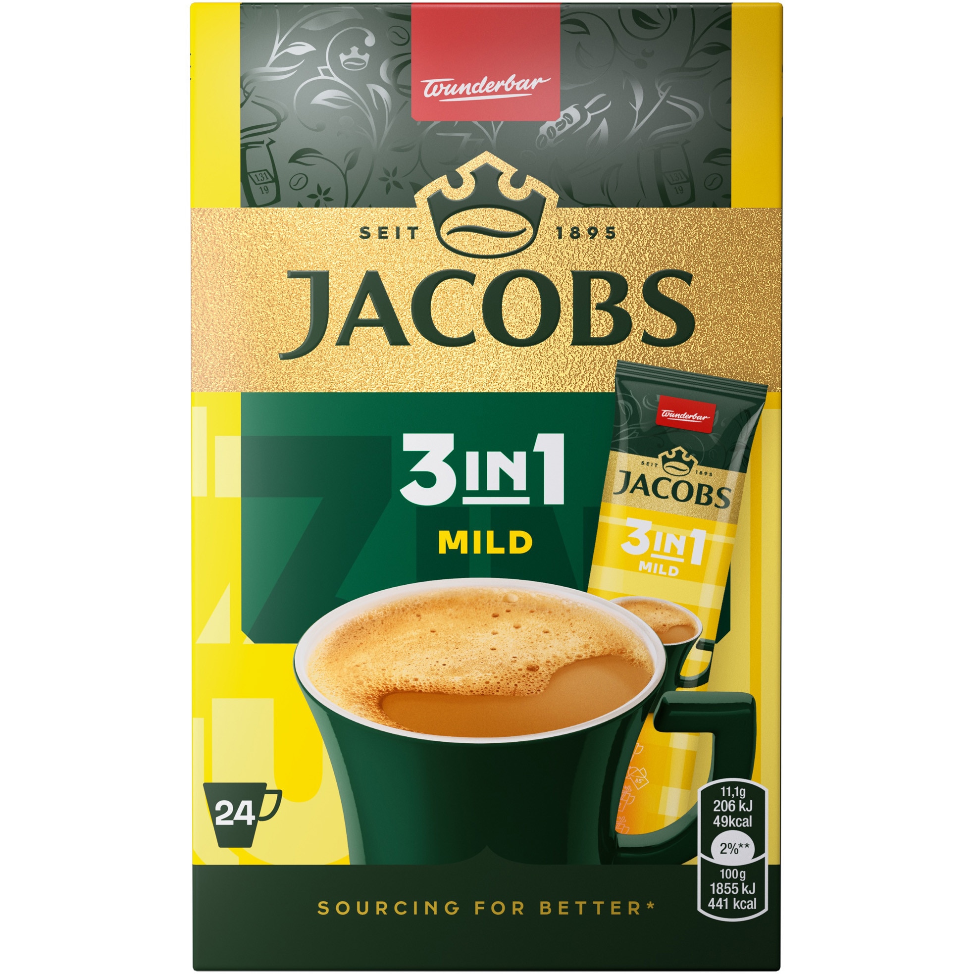 Cafea solubila Jacobs 3in1 Mild, 24 plicuri x 11,6 g