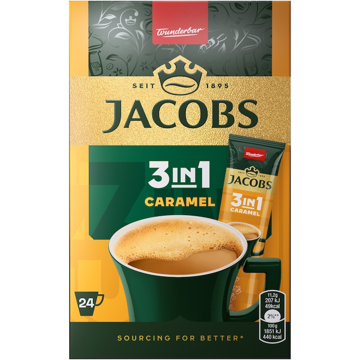 Cafea solubila Jacobs 3in1 Caramel, 24 plicuri x 11,2 g