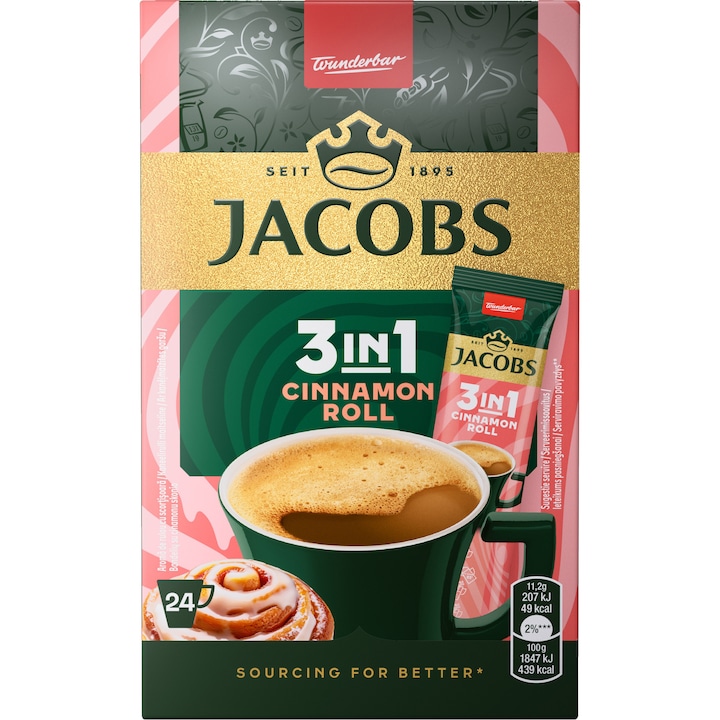 Cafea solubila Jacobs 3in1 Cinnamon Roll, 24 plicuri x 11,2 g