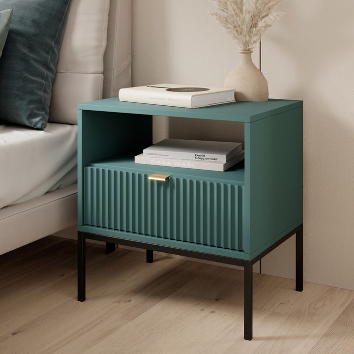 Noptiera NANAIMO, 1 sertar, Komodee, PAL laminat, 56 x 54 x 39 cm, Verde