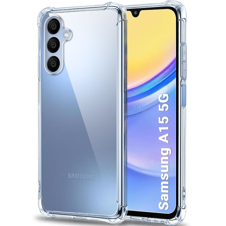 Husa de Silicon compatibila cu Samsung Galaxy A15, Anti Dust, Shock Absorbing, Protectie Margini, Camera, Protectie Mufa Incarcare, Plug Mobile Cover, Slim Fit, Transparenta