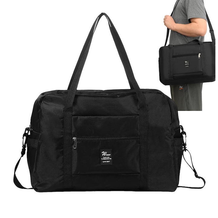 Пътна чанта, Bedee®, Чанта за пътуване със самолет, Прикрепяща се към количка, Водоустойчива, 10 кг, Регулируема дръжка и презрамка, Черна, 41*30*17см