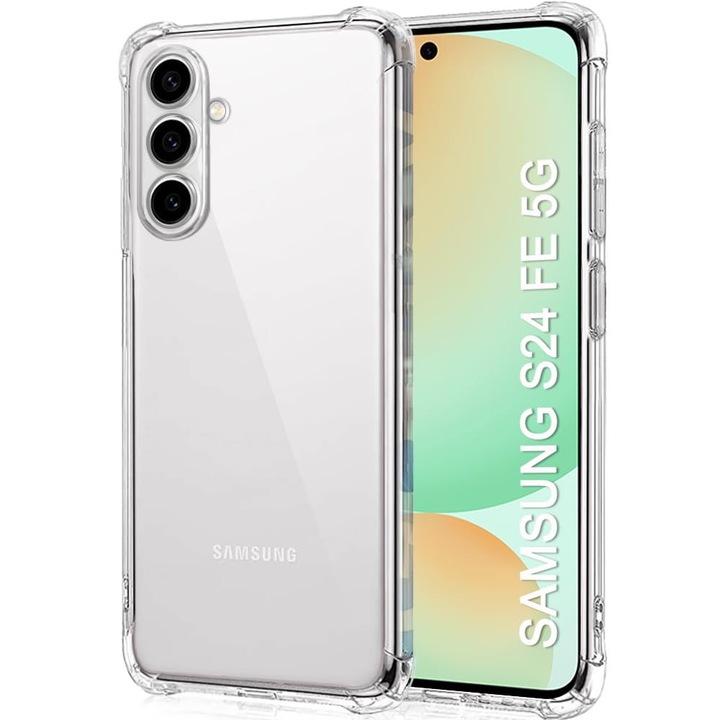 Husa de Silicon compatibila cu Samsung Galaxy S24 FE, Anti Dust, Shock Absorbing, Protectie Margini, Camera, Protectie Mufa Incarcare, Plug Mobile Cover, Slim Fit, Transparenta