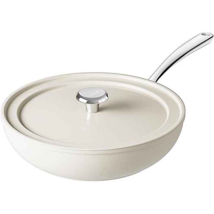 Незалепващ керамичен тиган Redchef 28 см с капак, бежов, универсален, подходящ за всички видове котлони