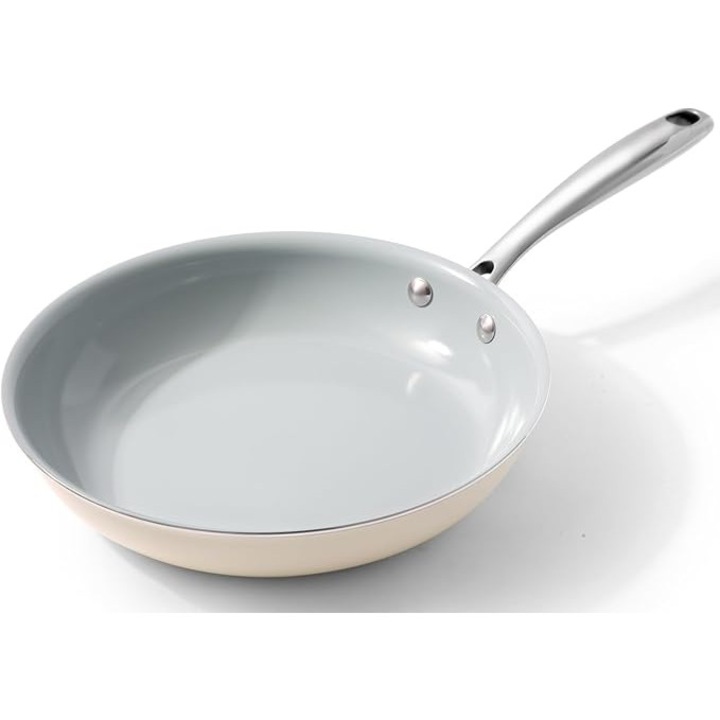 Tigaie ceramica antiaderenta 28 cm Cookersway, exterior bej, interior gri, universală, compatibilă cu toate sursele de căldură