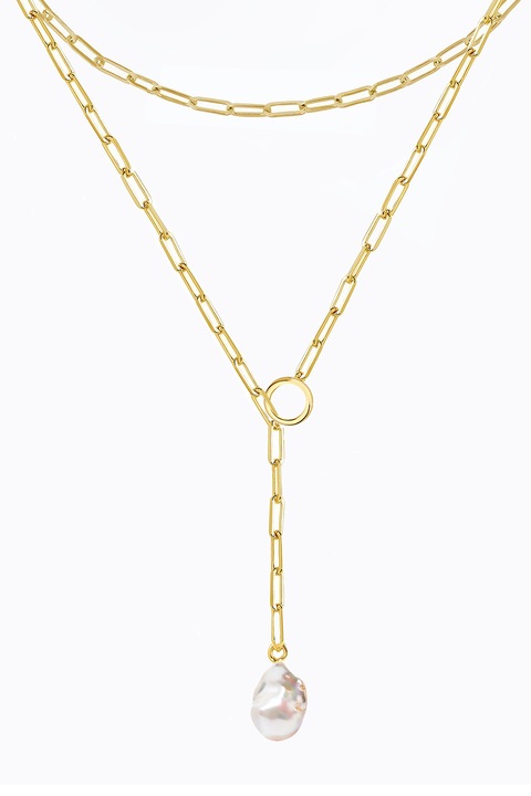 Maison Pauline, Colier dublu de otel inoxidabil, Alb, Auriu