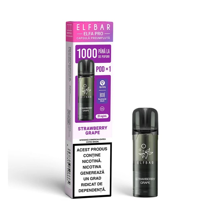 Cartus Elf Bar ELFA PRO V2, 1000 Pufuri, 20mg, Strawberry Grape