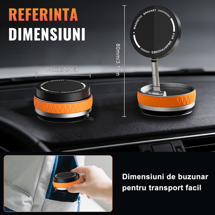 Стойка за телефон за кола Универсална, DEYKAY, Магнитна, Изключително силно захващане, оранжев цвят